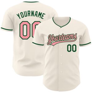 Custom Cream Medium Pink-Green Authentic Baseball Jersey